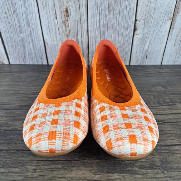 Vivaia Claire Round Toe Ballet Flats Women’s Sz 10.5 EU42 Citrus Orange Gingham - Picture 2 of 8